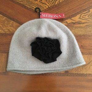 Gray Beanie with Black Flower - New w Tags